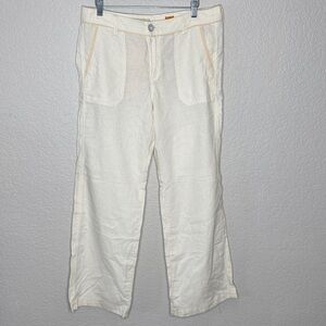 Pilcro and the Letterpress Cream Linen Cotton Blend Pants Size 12 Lace Detail